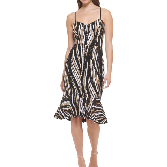 NWT Women’s GUESS Sequin Mesh Midi W/Flounced Hem - 8 - Picture 1 of 10